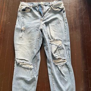 Medium Wash High-Rise Distressed Mom Jeans